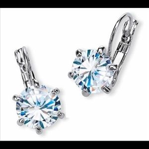 SETA Signed Round CZ Drop Earrings Platinum Plated